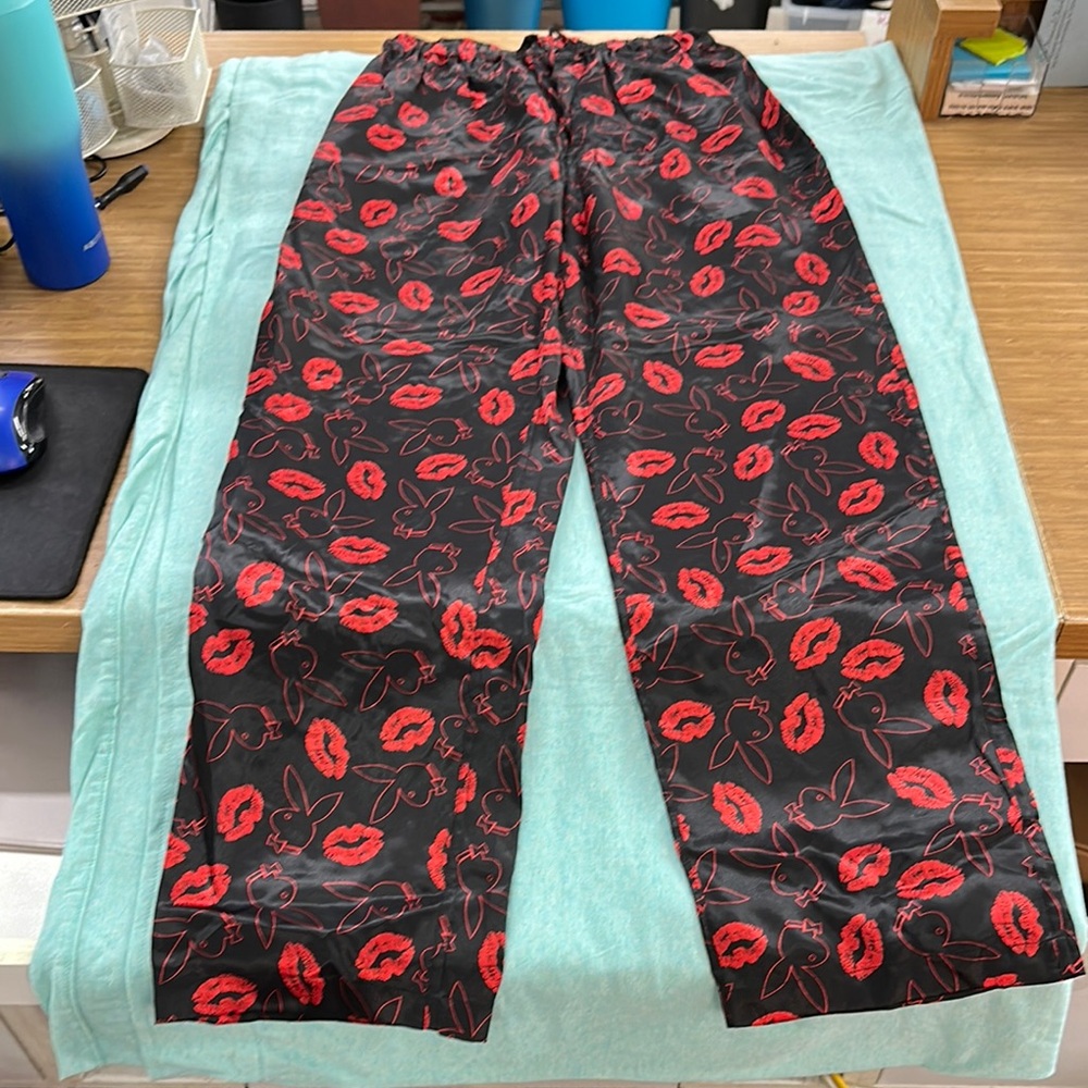 Vintage PLAYBOY Black and Red Lip Print PJ bottoms